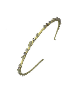 Chic Canary Yellow Headband with Multi-Dimensional Appliqué Beading and Transparent Crystals embedded in Gold Hued Casings