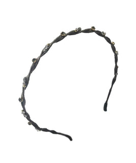 Chic Headband Wrapped in Cedar Brown Fabric completed with Segregated Crystals enveloped in a Gold-Plated Casing and Metallic Gold Spherical Beading