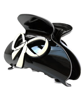 Large Black Hair Claw with Ivory Bow Design