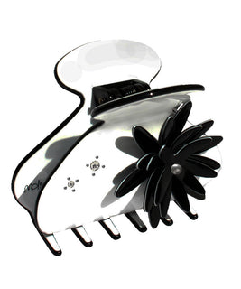 Medium White Hair Claw with a Black 3D Floral Embelishment and Crystal Stones
