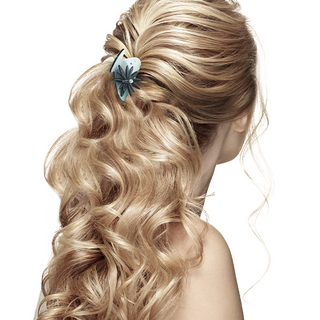 Medium White Hair Claw with a Black 3D Floral Embelishment and Crystal Stones