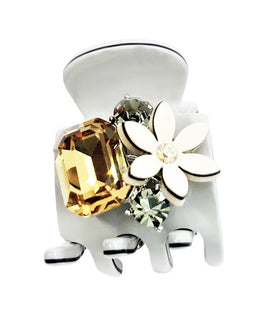 Small Grey Hair Claw with a Large Citrine Quartz Gemstone with Crystals and a 3D Floral Embelishment