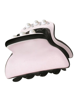 Mini Pale Pink Hair Claw with Black Interior and Pearl Embelishments