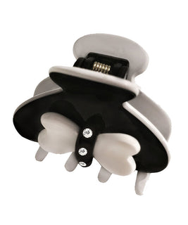 Small Black and Off-White Hair Claw with Dragonfly Shaped Embelishments