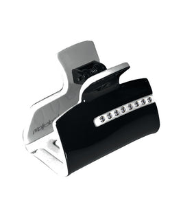 Medium Multi-Tone Rectangular Black/White Hair Claw with a Pearl Stripe
