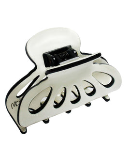 Small Black and White Laced Hair Claw with 3D White Floral Embellishments