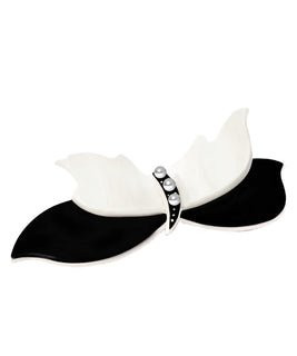 Black and Ivory French Barrette Winged Design with Pearl Embelishments