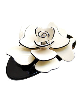 Black French Barrette with Large Ivory Flower Embelishment