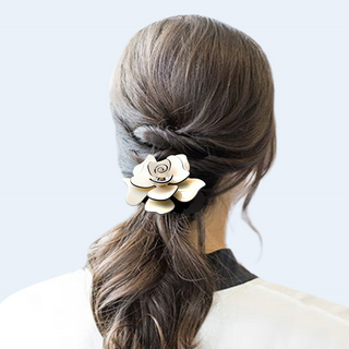 Black French Barrette with Large Ivory Flower Embelishment