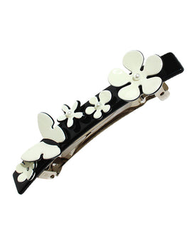 Ivory and Black Barrette with 3D Butterfly and Floral Multi-Dimensional Embelishments