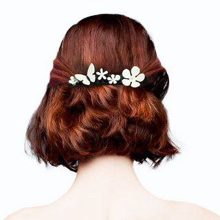 Ivory and Black Barrette with 3D Butterfly and Floral Multi-Dimensional Embelishments