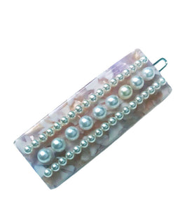 Light Peach Rectangular Clip-On Pin with Multi-Dimensional Pearls Embelishments