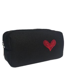 Balck Fabric Pochette with Red Heart Appliqué (15cm x 7cm x 5.5cm)