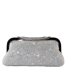 Swarovski Crystal Clutch in SIlver with a Silver Frame and Wesekh Collar Designed Clasp