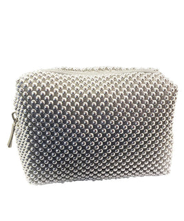 Silver Beaded Pochette (14cm x 5.5cm x 9cm)