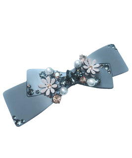 Silver Grey Barrette with Pearls and Multi-Dimensional and Multi-Tone Embelishments