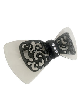 Ivory Barrette with a Large Black Bow Emelishment with Pearls