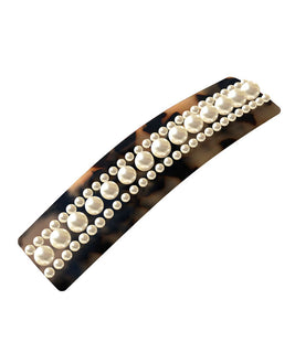 Rectangular Turtleshell Barrette with Multi-Dimensional Pearl Embelishments