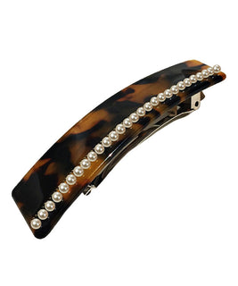 Rectangular Turtleshell Barrette with Pearl Embelishments