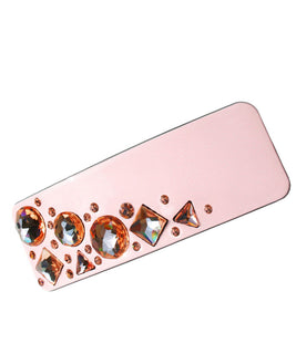 Pale Pink Wide Rectangular Barrette embelished with Multi-Dimensional Rose Quartz Gemstones