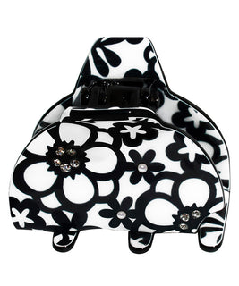Small Black and White Hair Claw with Floral Pattern
