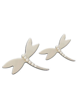 Twin Set of Dragonfly Design Clip-On Pins with Multi-Dimensional Pearl Embelishments