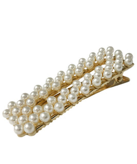 Gold Plated Rectanglar Hair Clip with Pearl Embelishments