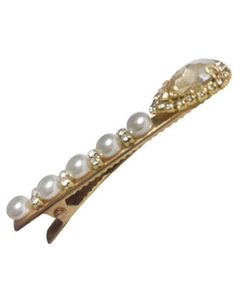 Gold Plated Hair Clip with Crystal and Pearl Embelishments and a Citrine Quartz Gemstone
