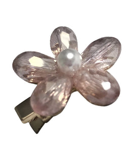 Gold Plated 3D Floral Hair Clip with Transparent Quartz Gemstones and Small Pearl Embelishment