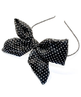 Couture Headband with Large Fabric Black and White Polkadot Side Bow and Band