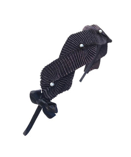 Couture Headband in Black with Diamond-Cut Pleated Fabric and Segregated Pearls
