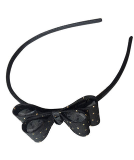 Couture Headband in Black with Black and Gold Polkadot Stud Side Bow