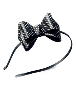 Couture Headband in Black with Black and White Polkadot Side Bow
