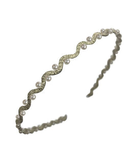 Chic Iridescent Sandy Gold Headband in a Wave Design complete with Pearls