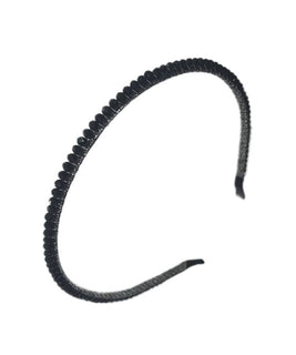 Chic Black Headband with Appliqué Beading on an Iridescent Silver Base