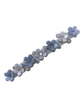 Small Rectangular Ivory Barrette  with Ivory and Grey Floral Embelishments finished with Aquamarine and Yellow Heliodor Beryl Gemstones