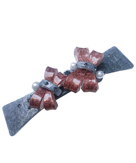 Grey Barrette with 2 Multi-Coloured Bows completed with Small Pearl Embelishments