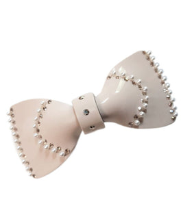 Couture Barrette in Nude, Bow Design, with Gold Strass and Pearl Embelishments