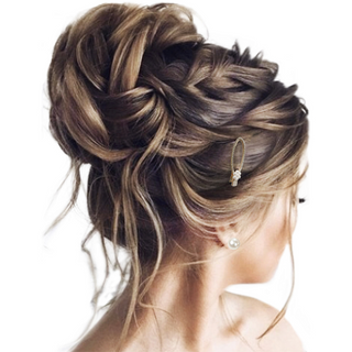 Gold Plated Elongated Oval Shaped Hair Clip with Pearl and Crystal Embelishments