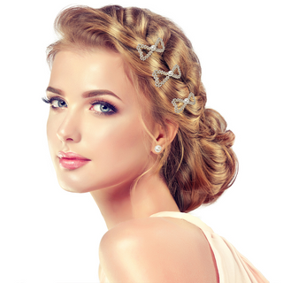 Gold Plated Bow Shaped Hair Pin with Peal Embelishments