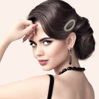 Gold Plated Oval Shaped Hair Pin with Triple Row Pearl Embelishments