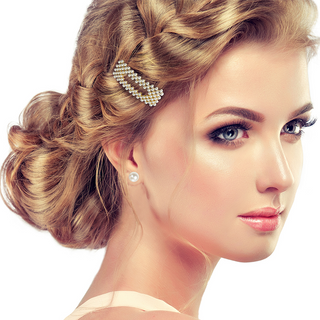 Gold Plated Rectangle Shaped Hair Pin with Pearl Embelishments