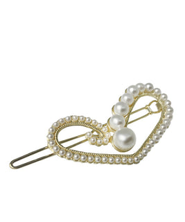 Gold Plated Heart Shaped Hair Pin with Multidimensional Pearl Embelishments