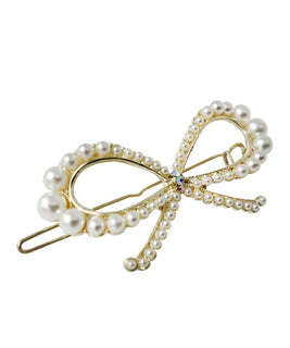 Gold Plated Bow Shaped Hair Pin with Multidimensional Pearl Embelishments