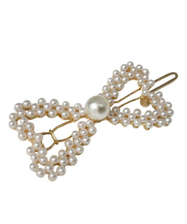 Gold Plated Bow Shaped Hair Pin with Peal Embelishments