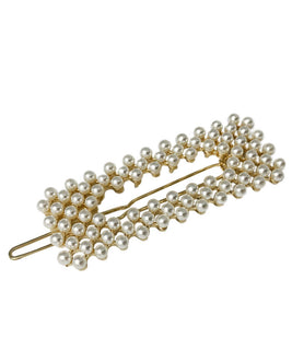 Gold Plated Rectangle Shaped Hair Pin with Pearl Embelishments
