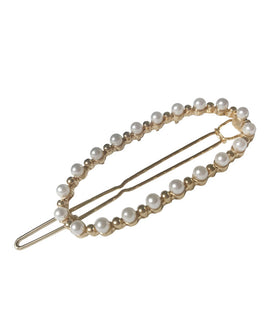 Gold Plated Oval Shaped Hair Pin with Pearl and Studded Embelishments