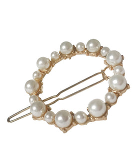Gold Plated Round Shaped Hair Pin with Multidimensional Pearl Embelishments