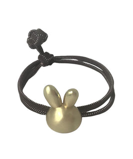 Double Loop Black Hair Tie with Gold Bunny