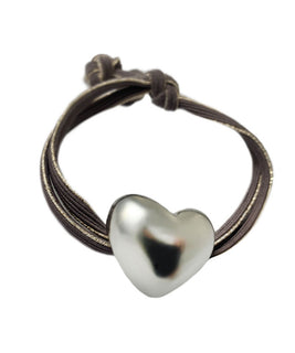 Double Loop Mauve and Pink Hair Tie with Silver Heart